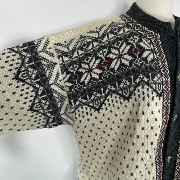 Nordstrikk Norway Ivory Gray Fair Isle Cardigan Sweater Metal Buttons Unisex L - Picture 6 of 15